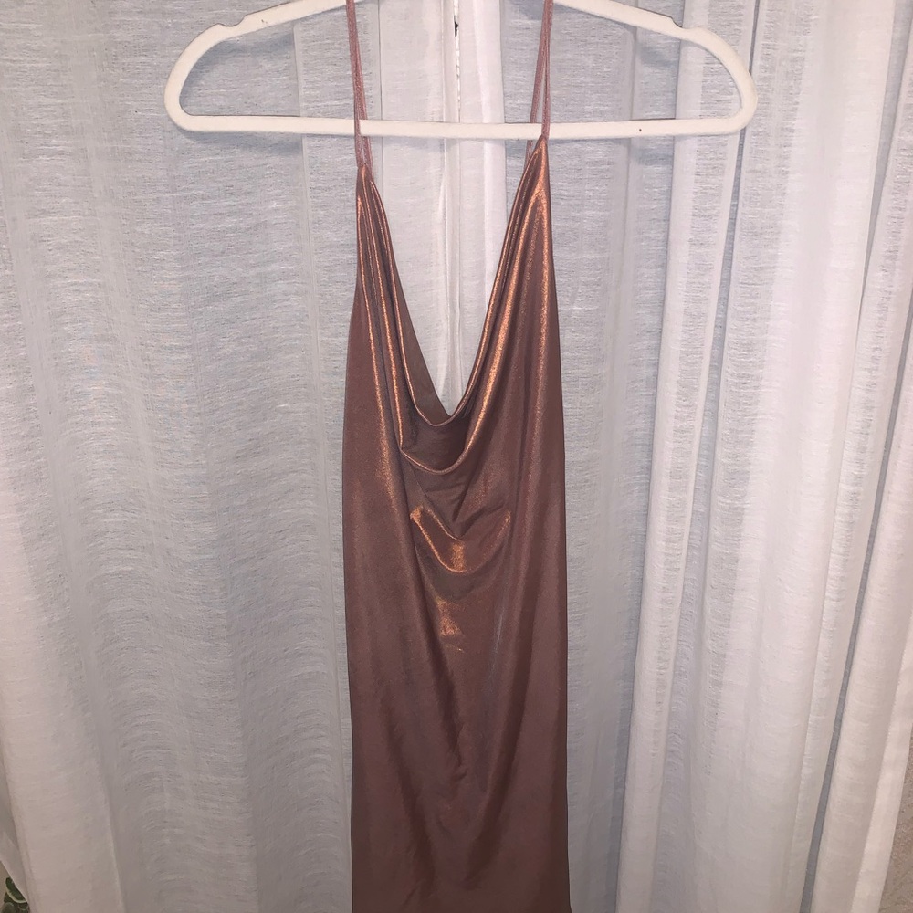 Shimmering Copper Halter Dress